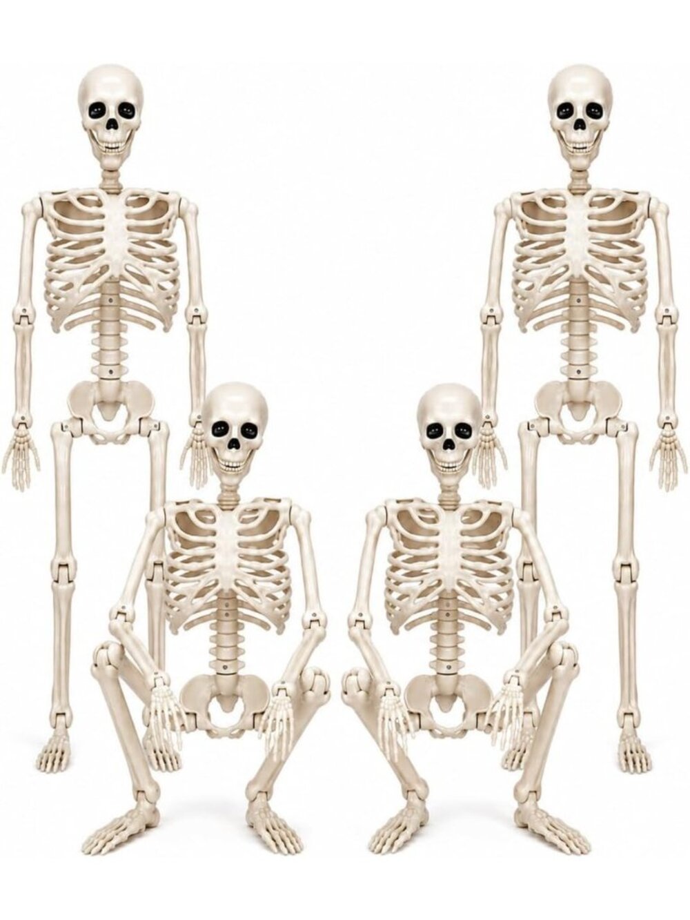 4 Pack Life-Size Posable Skeletons - 3ft Realistic Halloween Decorations, Creepy